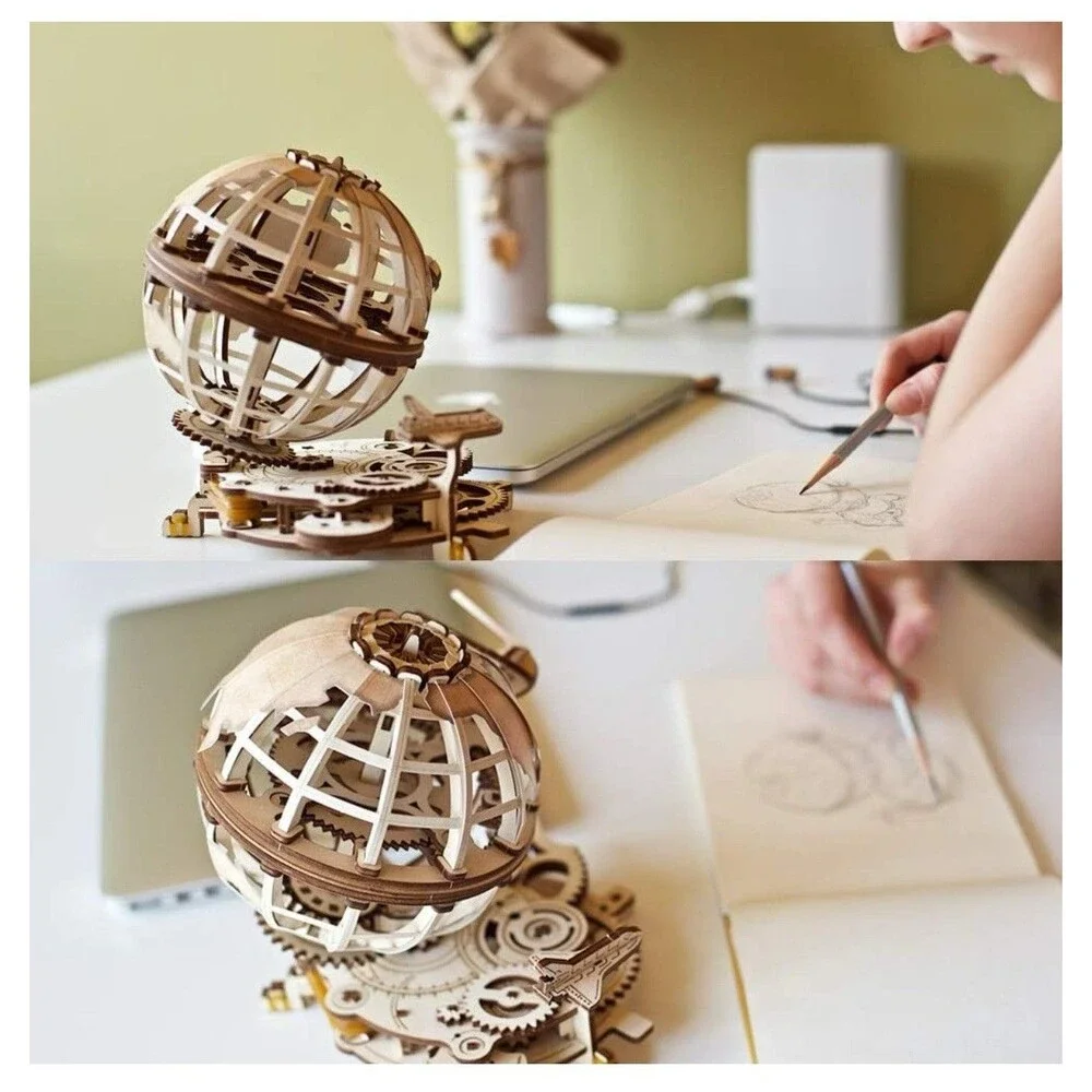 UGEARS Globe 3D Wooden Puzzle Adults Assemble Fly Around Mechanical 184 Pieces